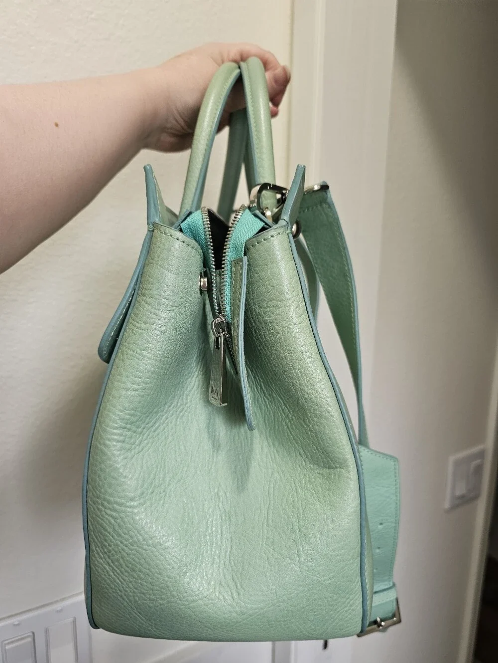 Massaccesi Mint Green Handmade Vachetta Leather Charlotte Satchel GUC